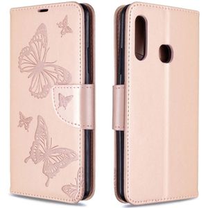 For Galaxy A70e Two Butterflies Embossing Pattern Horizontal Flip Leather Case with Holder & Card Slot & Wallet & Lanyard(Rose Gold)