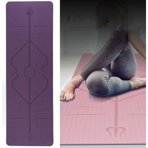 BSJ002 TPE Double Layer Two-Color Yoga Mat Fitness Mat with Body Line  Specification: 183 x 80 x 0.8cm(Deep Purple + Pink)