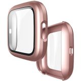 For Fitbit Versa 2 Fuel injection Frosted PC Shell + Tempered Glass Film(Rose Gold)