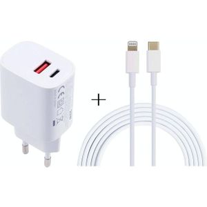 T087 20W USB-C / Type-C + USB Ports Charger with 100W Type-C to 8 Pin Fast Charging Cable 1m  EU Plug