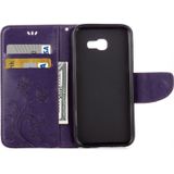 For Galaxy A5 (2017) / A520 Butterflies Love Flowers Embossing Horizontal Flip Leather Case with Holder & Card Slots & Wallet & Lanyard(Dark Purple)