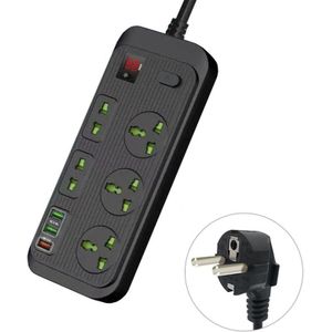 T17 3000W High-power 24-hour Smart Timing Socket QC3.0 USB Fast Charging Power Strip Socket  Cable Length: 2m  EU Plug(Black)