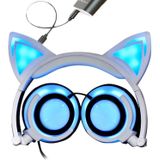 USB Charging Foldable Glowing Cat Ear Headphone Gaming Headset with LED Light & AUX Cable  For iPhone  Galaxy  Huawei  Xiaomi  LG  HTC and Other Smart Phones(White)