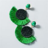 3 Pairs Exaggerated Long Round Bohemian Tassel Earrings With Diamonds(Green)