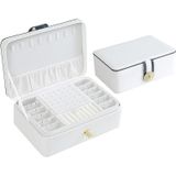 zk-0025 Multifunctional Double Layer PU Large Capacity Earring Ring Jewelry Box(White)