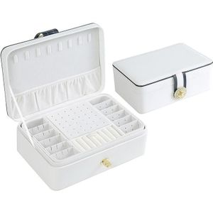 zk-0025 Multifunctional Double Layer PU Large Capacity Earring Ring Jewelry Box(White)