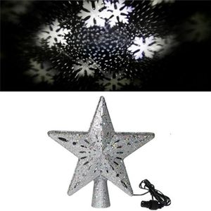 LED Christmas Tree Top Star Projection Lamp Blizzard Rotatable Projection Light  Plug Type:EU Plug(Silver)