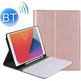 YA07B Detachable Lambskin Texture Round Keycap Bluetooth Keyboard Leather Case with Pen Slot & Stand For iPad 9.7 inch (2018) & (2017) / Pro 9.7 inch / Air 2 /Air(Rose Gold)