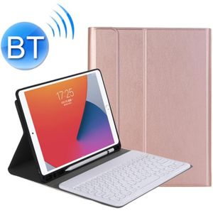 YA07B Detachable Lambskin Texture Round Keycap Bluetooth Keyboard Leather Case with Pen Slot & Stand For iPad 9.7 inch (2018) & (2017) / Pro 9.7 inch / Air 2 /Air(Rose Gold)