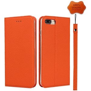 Litchi Texture Horizontal Flip Top Layer Cowhide Leather Case with Holder & Card Slots & Wallet & Strap & Wire Winder For iPhone 7 Plus / 8 Plus(Orange)