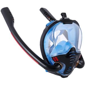 Snorkeling Mask Double Tube Silicone Full Dry Diving Mask Adult Swimming Mask Diving Goggles  Size: S/M(Black/Blue)