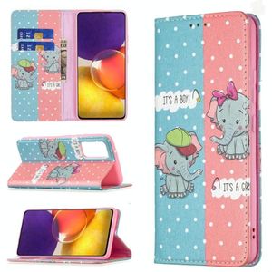 For Samsung Galaxy A82 5G Colored Drawing Pattern Invisible Magnetic Horizontal Flip PU Leather Case with Holder & Card Slots & Wallet(Elephant)