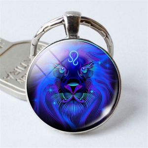 Zodiac Sign Keychain 12 Constellation Pendant Single Face Keyring(Leo)