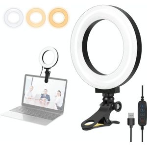 PULUZ 4.7 inch 12cm Ring Selfie Light 3 Modes USB Dimmable Dual Color Temperature LED Curved Vlogging Photography Video Lights with  Monitor Clip Holder (Black)