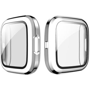 For Fitbit Versa 2 Plating PC Shell + Tempered Glass Film(Silver)
