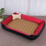 Dog Bone Pattern Big Soft Warm Kennel Pet Dog Cat Mat Blanket  with Rattan Mat Size: M  70×50×15cm (Black Red)