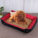 Dog Bone Pattern Big Soft Warm Kennel Pet Dog Cat Mat Blanket  with Rattan Mat Size: M  70×50×15cm (Black Red)