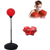Children Base Version Height Adjustable Vertical PU Leather Vent Ball Boxing Speed Ball Family Fitness Equipment with Gloves(Red)