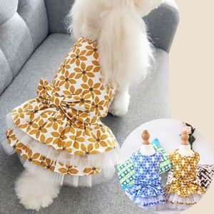 Pet Clothes Spring and Summer Cotton Small Dog Princess Pet Skirt  Size:L(Yellow Maple Leaf)