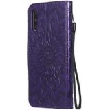 For Huawei Enjoy 10e Pressed Printing Sunflower Pattern Horizontal Flip PU Leather Case with Holder & Card Slots & Wallet & Lanyard(Purple)