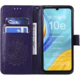 For Huawei Enjoy 10e Pressed Printing Sunflower Pattern Horizontal Flip PU Leather Case with Holder & Card Slots & Wallet & Lanyard(Purple)