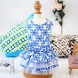 Pet Clothes Spring and Summer Cotton Small Dog Princess Pet Skirt  Size:M(Blue Maple Leaf)