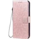 For Galaxy A70e Pressed Printing Sunflower Pattern Horizontal Flip PU Leather Case with Holder & Card Slots & Wallet & Lanyard(Rose Gold)