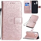 For Galaxy A70e Pressed Printing Sunflower Pattern Horizontal Flip PU Leather Case with Holder & Card Slots & Wallet & Lanyard(Rose Gold)