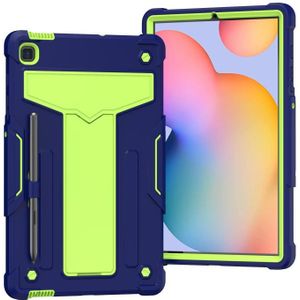 For Samsung Galaxy Tab S6 Lite P610/615 T-shaped Bracket Contrast Color Shockproof PC + Silicone Protective Case(Navy+Green)