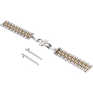 For Samsung Gear S3 Classic Smart Watch Hidden Butterfly Buckle 7 Beads Stainless Steel Watchband (Silver+Gold)