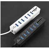 Multi USB 2.0 Hub USB Splitter High Speed 6 Ports with TF SD Card Reader(White)