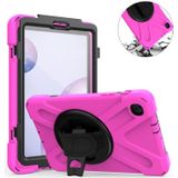 For Samsung Galaxy Tab A 8.4 2020 T307U Shockproof Colorful Silicone + PC Protective Case with Holder & Shoulder Strap & Hand Strap & Screen Protector(Rose Red)
