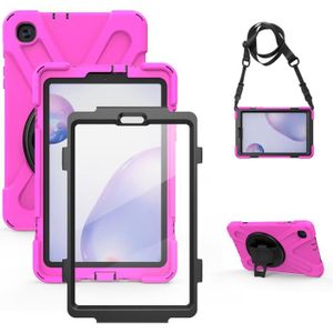 For Samsung Galaxy Tab A 8.4 2020 T307U Shockproof Colorful Silicone + PC Protective Case with Holder & Shoulder Strap & Hand Strap & Screen Protector(Rose Red)
