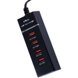 5V 4.1A 4 USB Ports Charger Adapter with Power Plug Cable  Cable Length: 1.5m  EU Plug(Black)