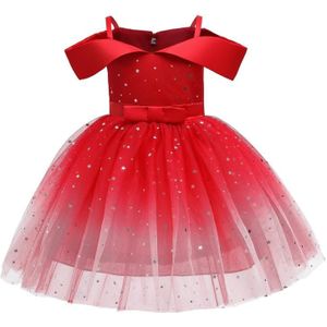 Girls One-shoulder Sequined Tutu Dress (Color:Red Size:140)