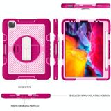 360 Degree Rotation Contrast Color Shockproof Silicone + PC Case with Holder & Hand Grip Strap & Shoulder Strap For iPad Air 2020 10.9 / Pro 11 2020 / 2021 / 2018 (Rose Red+Pink)