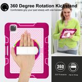 360 Degree Rotation Contrast Color Shockproof Silicone + PC Case with Holder & Hand Grip Strap & Shoulder Strap For iPad Air 2020 10.9 / Pro 11 2020 / 2021 / 2018 (Rose Red+Pink)