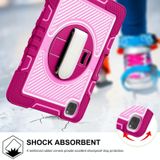 360 Degree Rotation Contrast Color Shockproof Silicone + PC Case with Holder & Hand Grip Strap & Shoulder Strap For iPad Air 2020 10.9 / Pro 11 2020 / 2021 / 2018 (Rose Red+Pink)