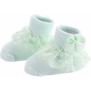 3 Pairs Bow Lace Baby Socks Newborn Cotton Baby Sock  Size:S(Green)