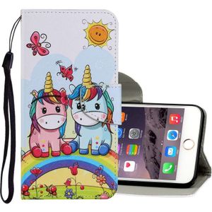 Coloured Drawing Pattern Horizontal Flip PU Leather Case with Holder & Card Slots & Wallet & Lanyard For iPhone 6 Plus & 6s Plus(Couple Unicorn)