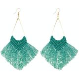 2 Pairs Rope Braided Knot Hand-Woven Earrings Bohemian Tassel Earrings  Colour: Dark Green