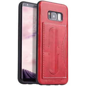 Fierre Shann Full Coverage Protective Leather Case for Galaxy S8  with Holder & Card Slot(Red)