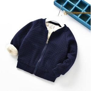 Autumn and Winter Boys and Girls Plus Velvet Thick Lambs Casual Jacket Warm Top  Height:90cm(Navy Blue)