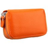 Genuine Cowhide Leather Dual Layer Solid Color Zipper Card Holder Wallet Coin Purse Card Bag Protect Case with Card Slots & Coin Position  Size: 10.5*7.0*4.0cm(Orange)