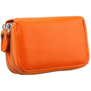 Genuine Cowhide Leather Dual Layer Solid Color Zipper Card Holder Wallet Coin Purse Card Bag Protect Case with Card Slots & Coin Position  Size: 10.5*7.0*4.0cm(Orange)