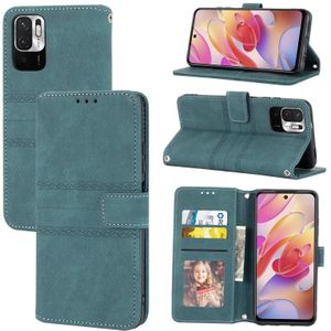 For Xiaomi Redmi Note 10 Embossed Striped Magnetic Buckle PU + TPU Horizontal Flip Leather Case with Holder & Card Slot & Wallet & Photo Frame & Sling(Green)