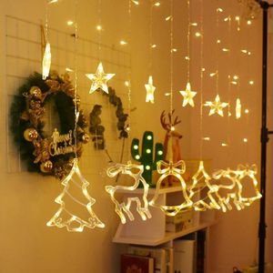 LED Curtain Lights Christmas Decoration Bell And Deer String Lights  Power Supply:Battery Box with RC(Warm White Light)