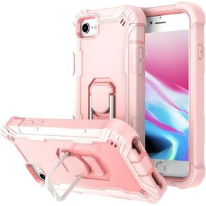 PC + Rubber 3-layers Shockproof Protective Case with Rotating Holder For iPhone SE 2020 / 8 / 7(Rose Gold)