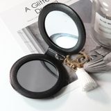 PU Leather Double Sided Girls Portable Folding Mirror Tassel Mini Makeup Mirror(Black)