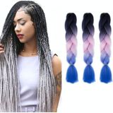 Fashion Color Gradient Individual Braid Wigs Chemical Fiber Big Braids  Length: 60cm(21 Black+Pink+Sapphire)